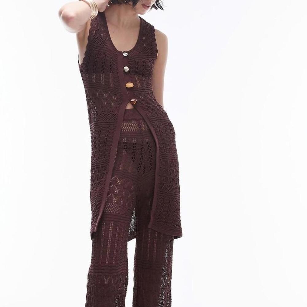 Topshop Burgundy Crochet Swim Coverup